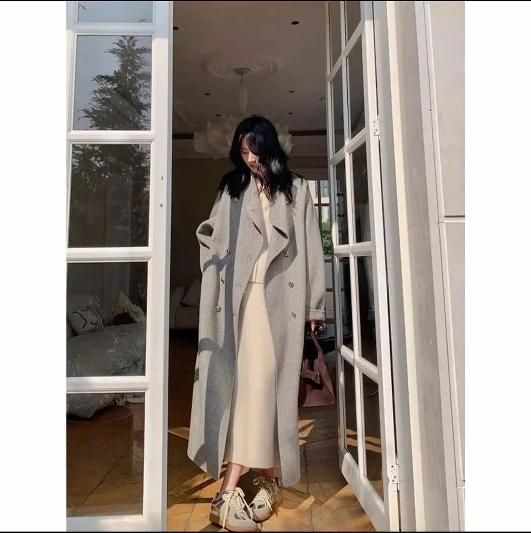 【日耳曼】秋冬新款100羊毛高端双面羊毛大衣韩剧女主显高毛呢外套