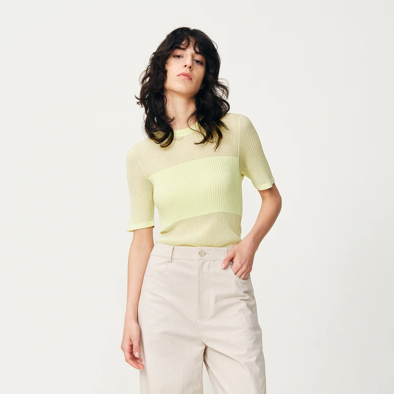 PH KARIN时髦感甄选长绒棉手钩提花修身针织短袖T恤女夏季新款