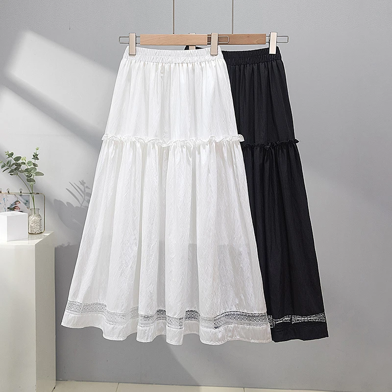 白色春夏新款2025镂空拼接高腰显瘦百搭蛋糕裙伞裙半身裙大摆伞裙
