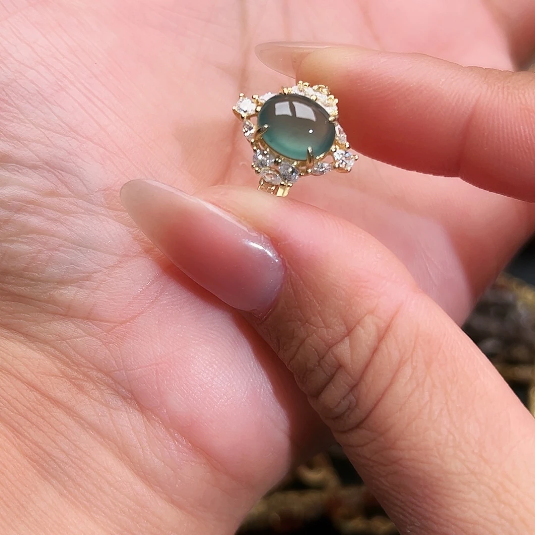 翡翠银S925镶嵌戒指缅甸天然A货翡翠戒指