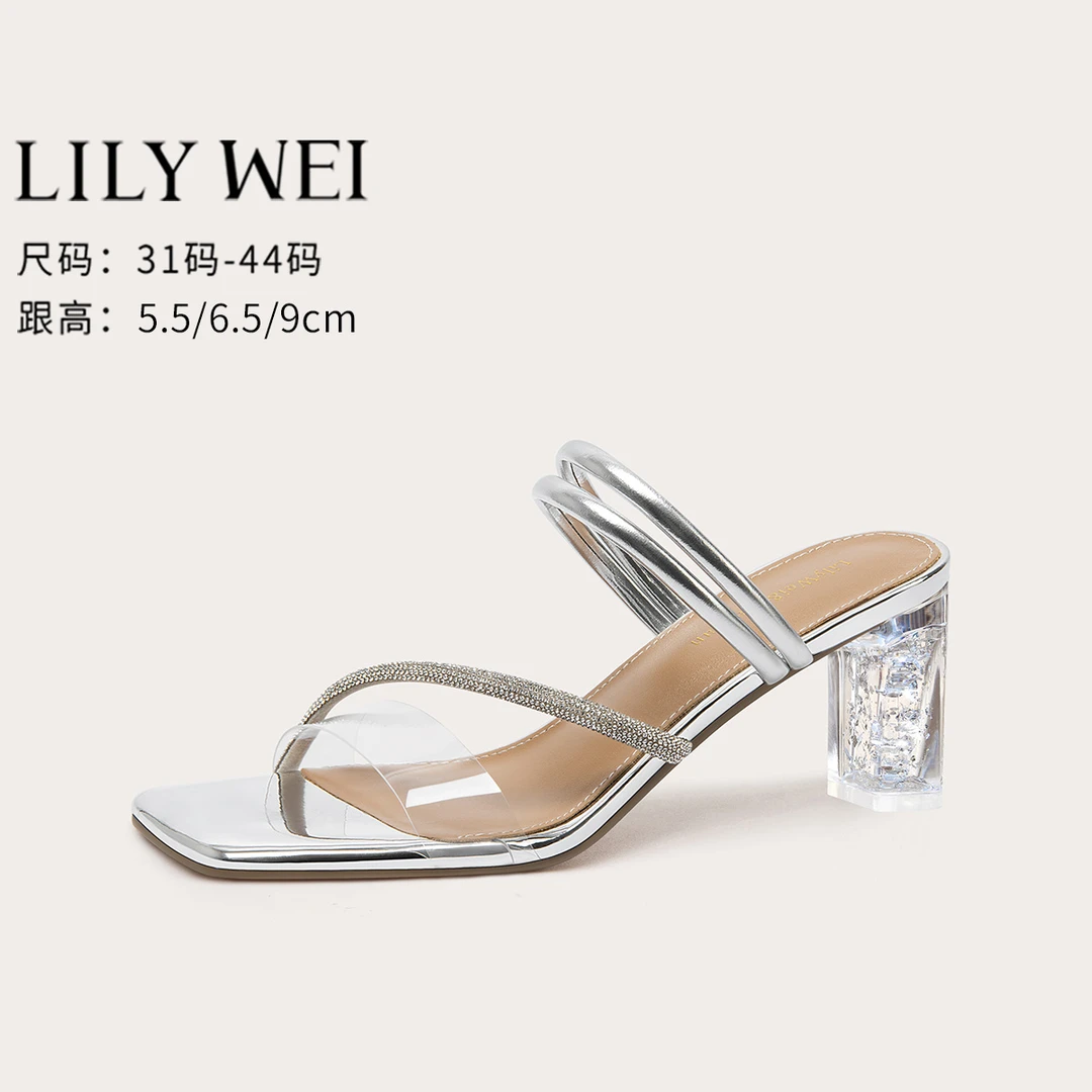 LilyWei【流萤逐月】一字带水钻气质高跟凉鞋女夏季新款小码31-33