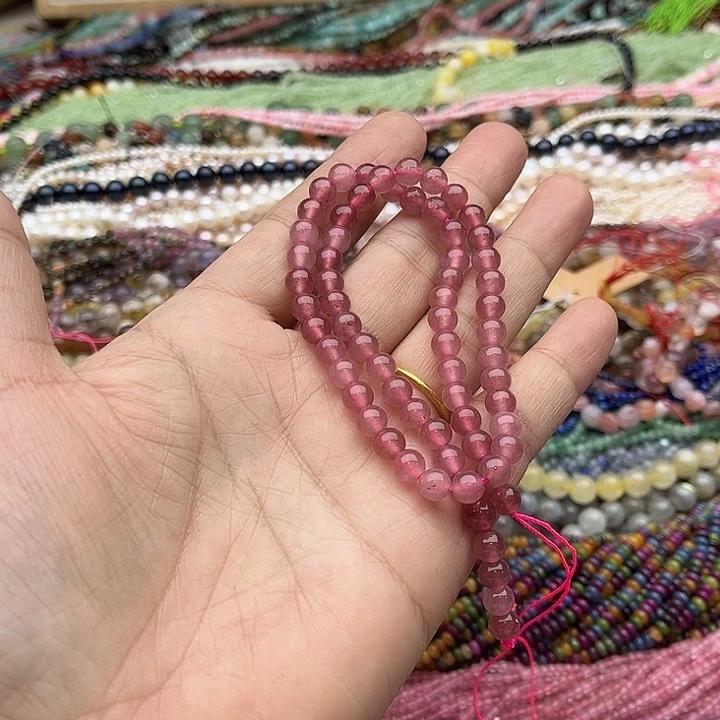 玛瑙/玉髓珠宝半成品未镶嵌一条6mm草莓晶