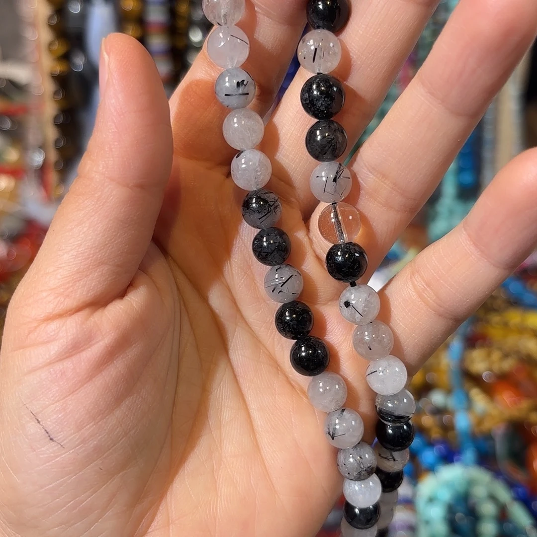 玛瑙/玉髓银S925镀金镶嵌珠宝半成品黑发晶卡8一条