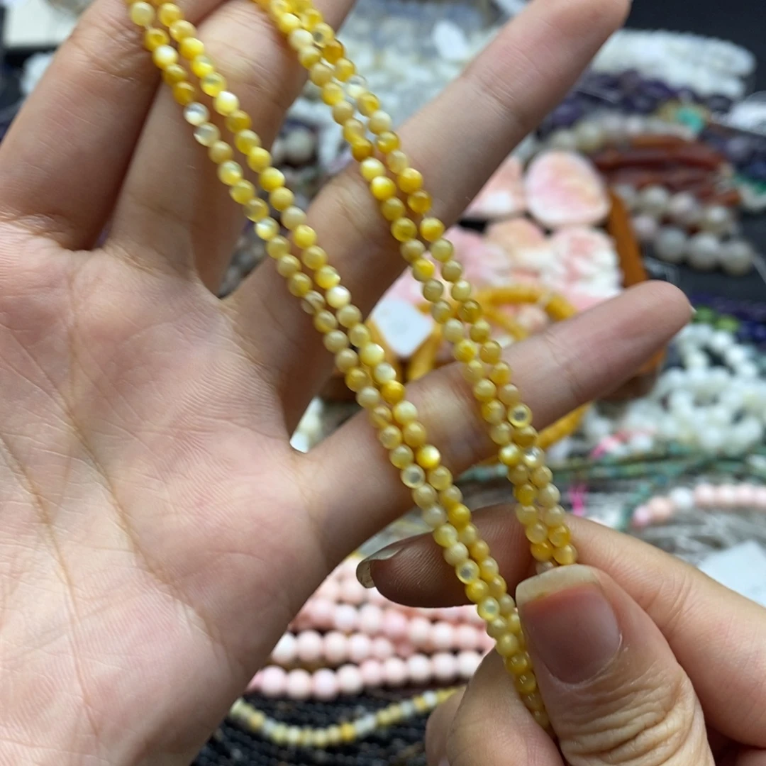 未镶嵌玛瑙/玉髓珠宝半成品一条纯天然金蝶贝圆珠2.0