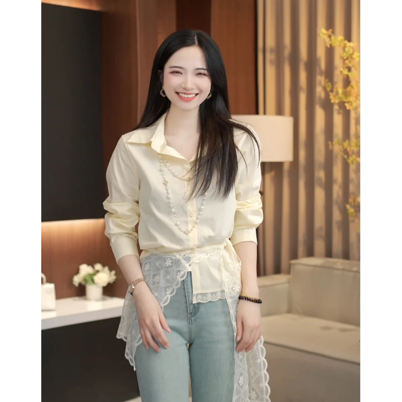 法式气质收腰蕾丝披肩白色衬衫女装2025春季新款超好看小个子上衣