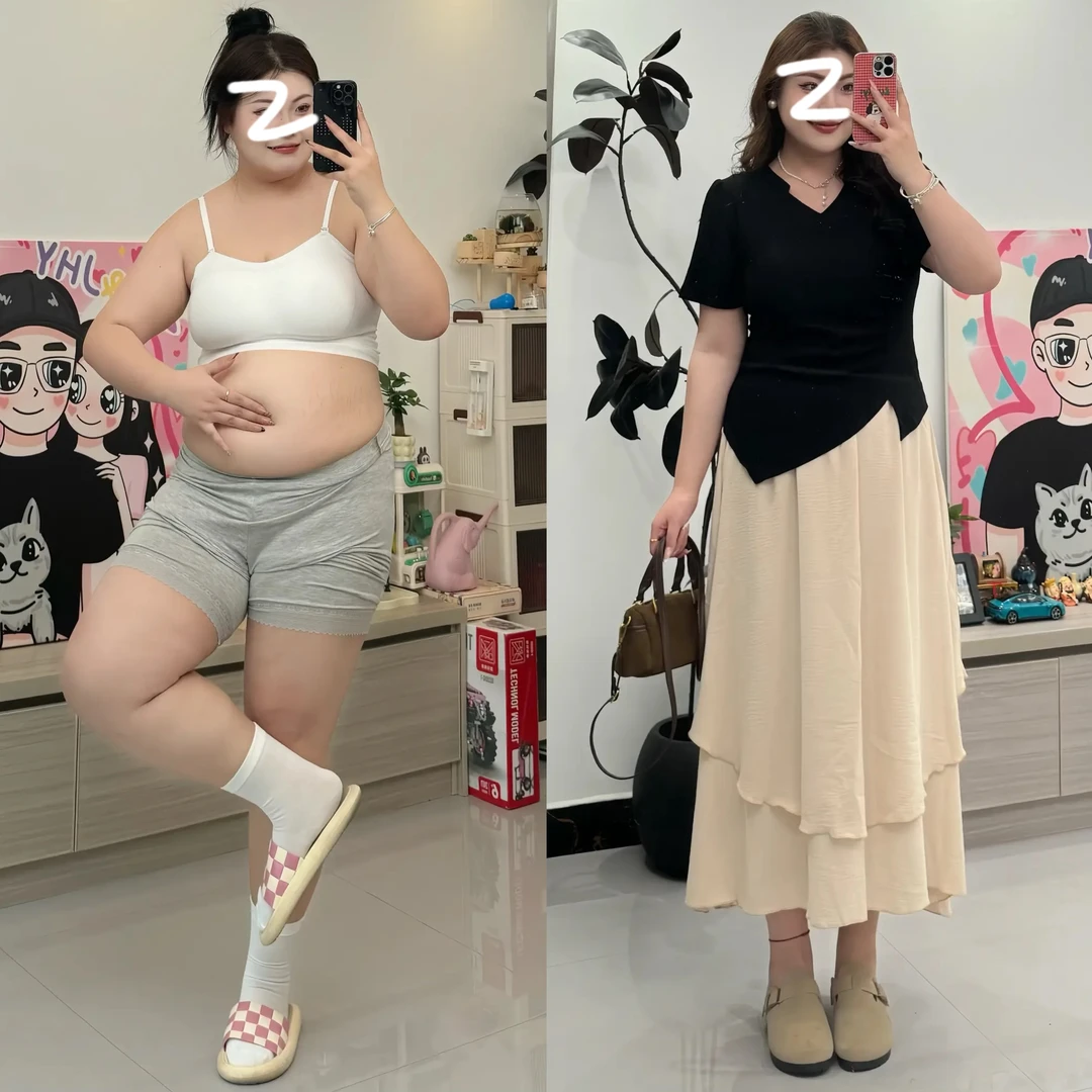 大码V领不规则短袖T恤夏季胖mm高腰显瘦半身长裙气质高级感两件套