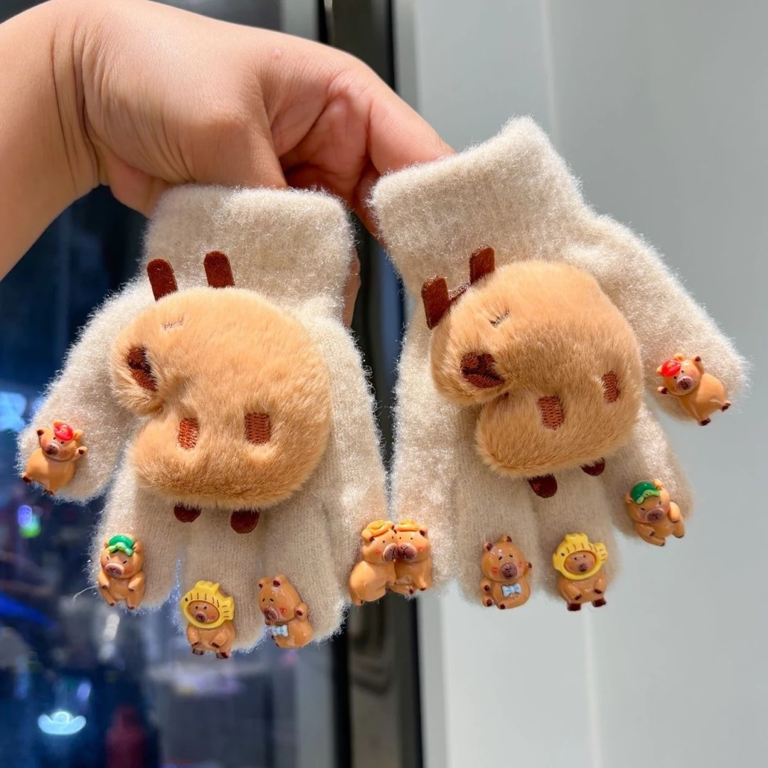 卡皮巴拉儿童手套2025冬季新款男女童宝宝五指套保暖御寒分指手s