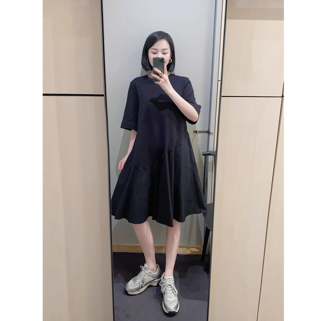 高级感简约时尚百搭显瘦休闲不对称设计连衣裙2025夏季新款A字裙
