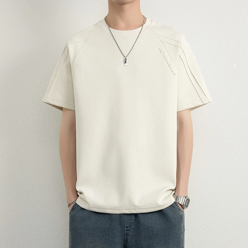 男士短袖夏季2025新款钢印简约休闲百搭纯色t恤男生薄款帅