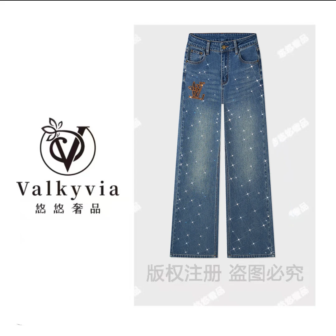 【Valkyvia/悠悠奢品】美式潮流牛仔裤女刺绣牛仔高腰显瘦直筒25666
