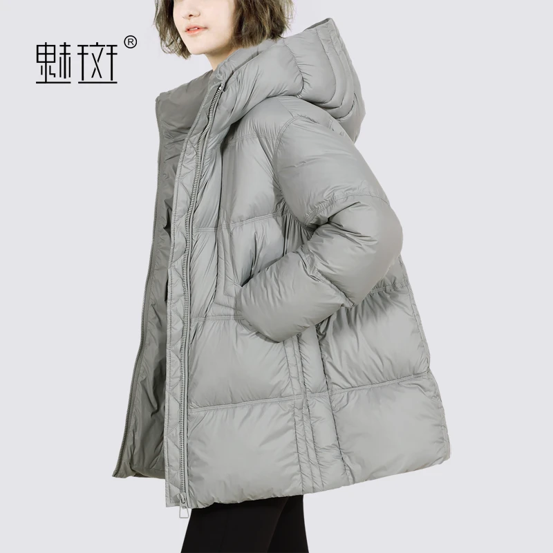 魅斑灰色云朵泡芙格纹绗线羽绒服女2024冬季面包服保暖外套女