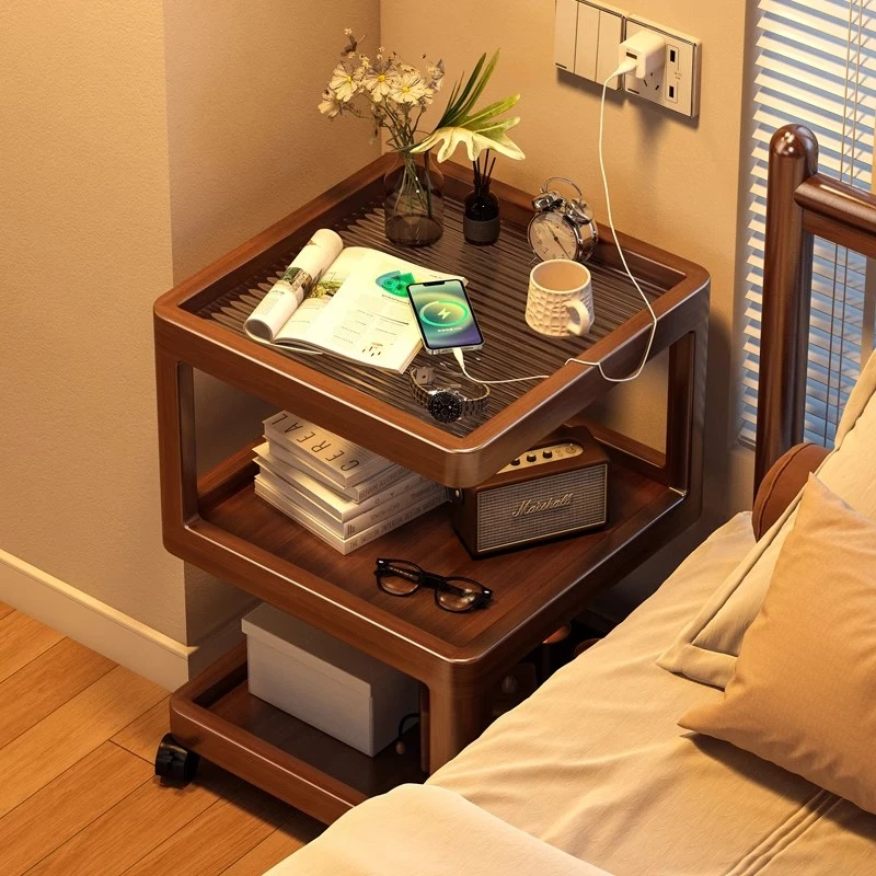 床头置物架可移动床头柜实木简约现代小边几创意家用多功能收纳柜