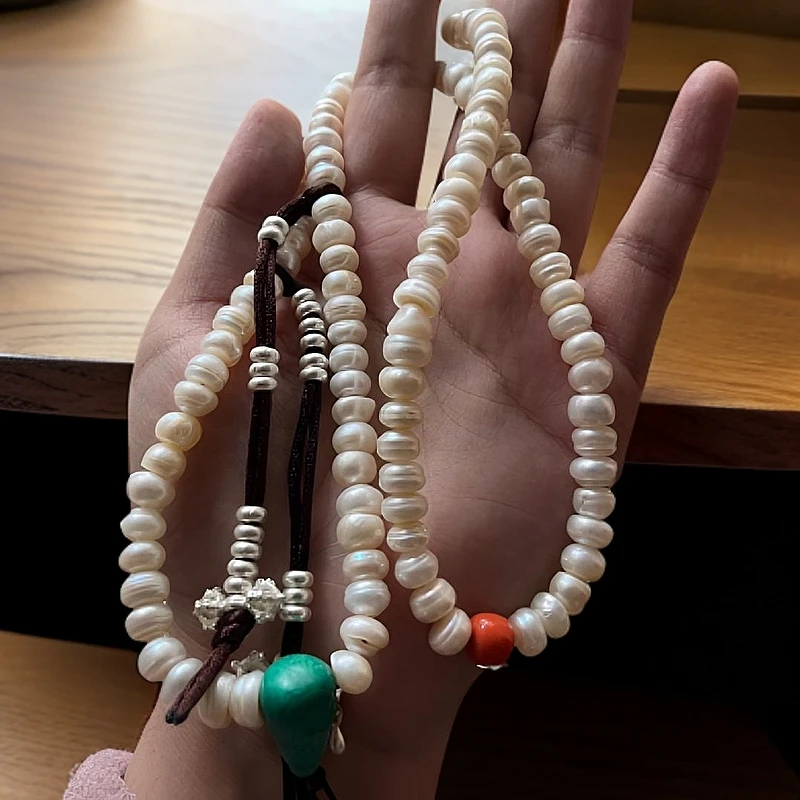 合金贝壳项链 央稞【白色108颗贝壳珠子】藏式项链做旧质感民族首饰