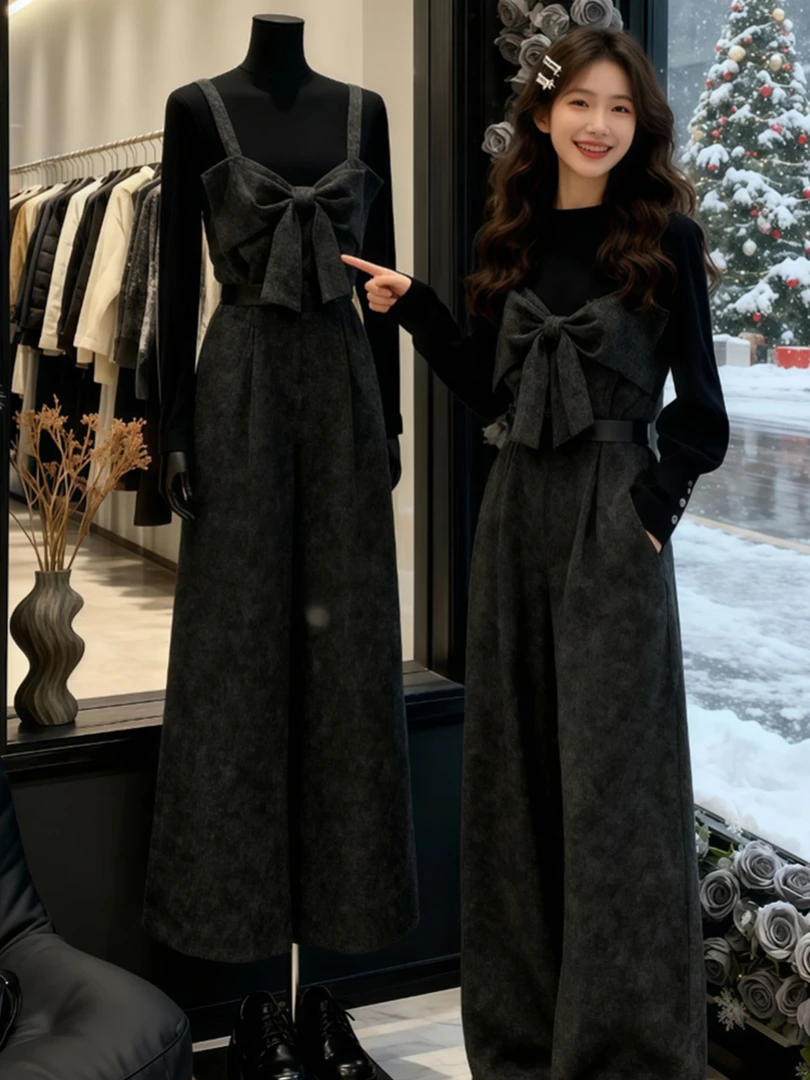 2025秋冬新款韩系气质巨好看高知得体连体裤女装时尚针织衫两件套