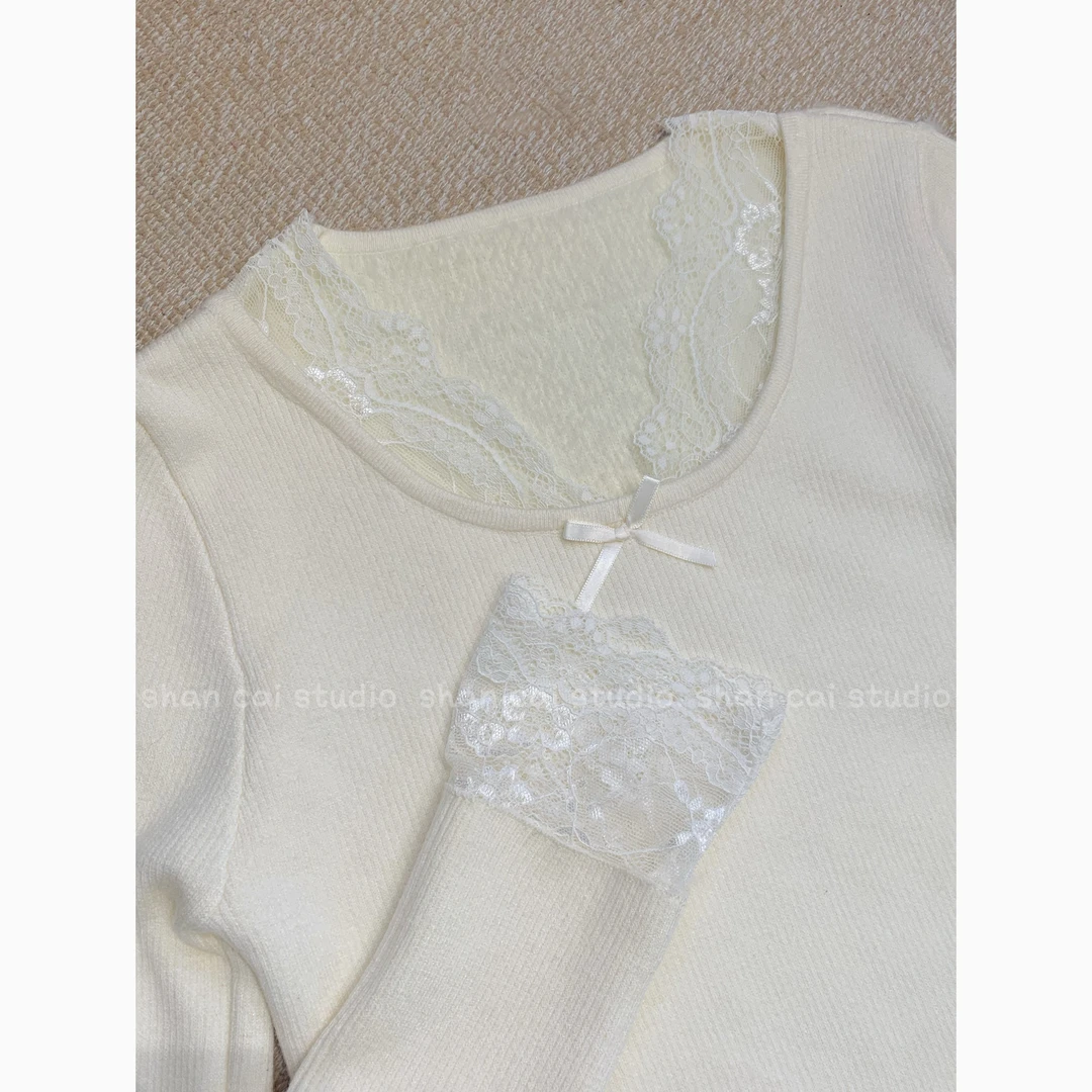 杉菜shancai丨（蕾丝）蝴蝶结加绒打底冬季