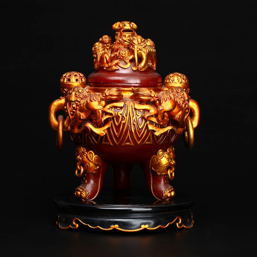 18141、19世纪 木胎漆器狮子绣球纹香薰【宣德181拍卖】