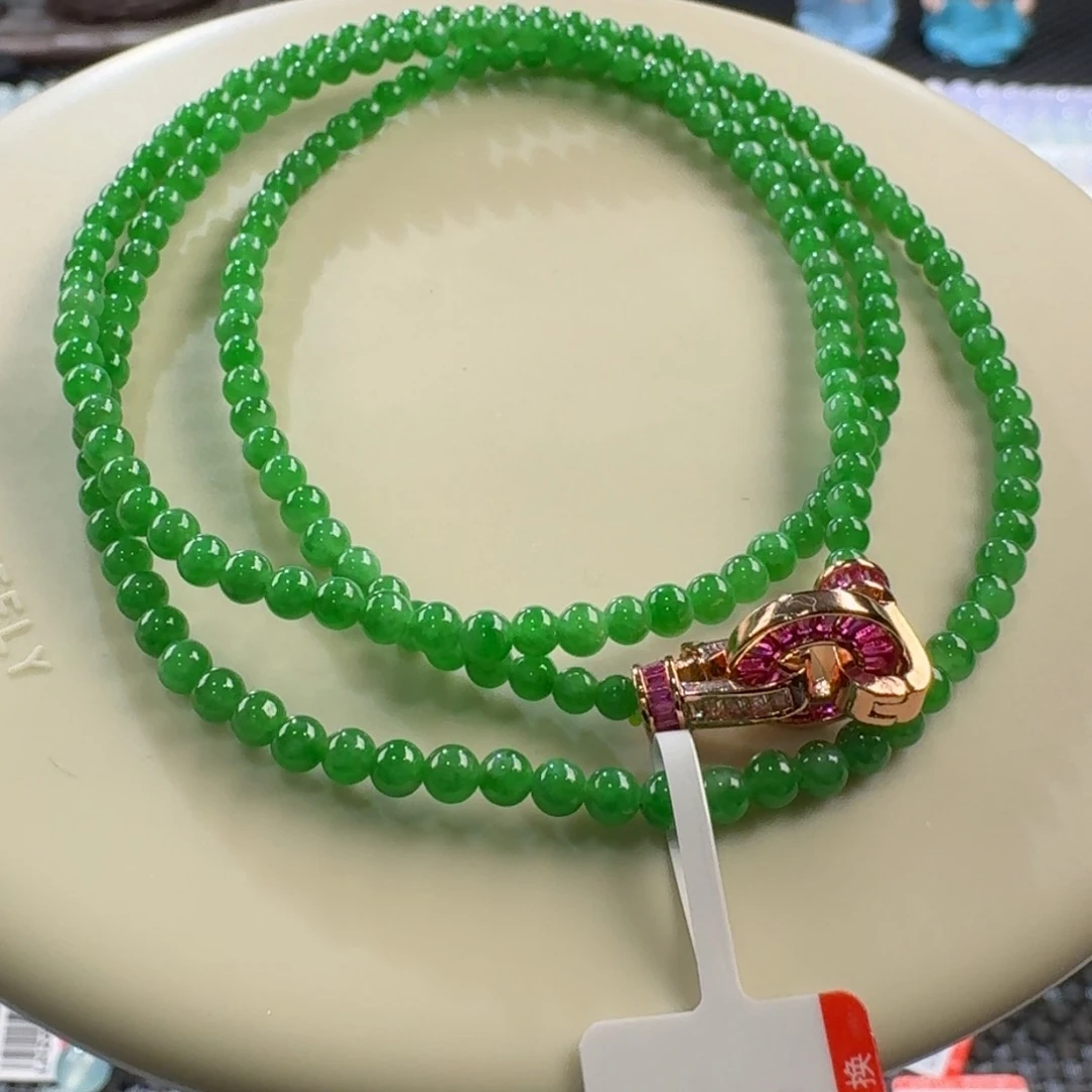 翡翠颈饰未镶嵌辣阳绿小米项链