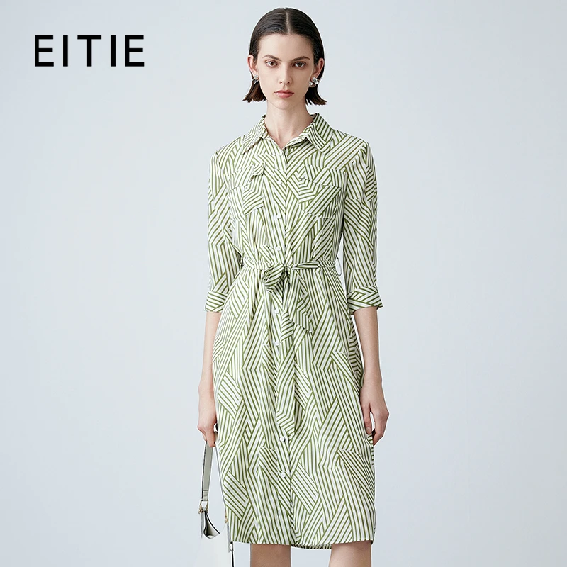 EITIE爱特爱夏季新款时尚修身显瘦系带印花连衣裙7807511