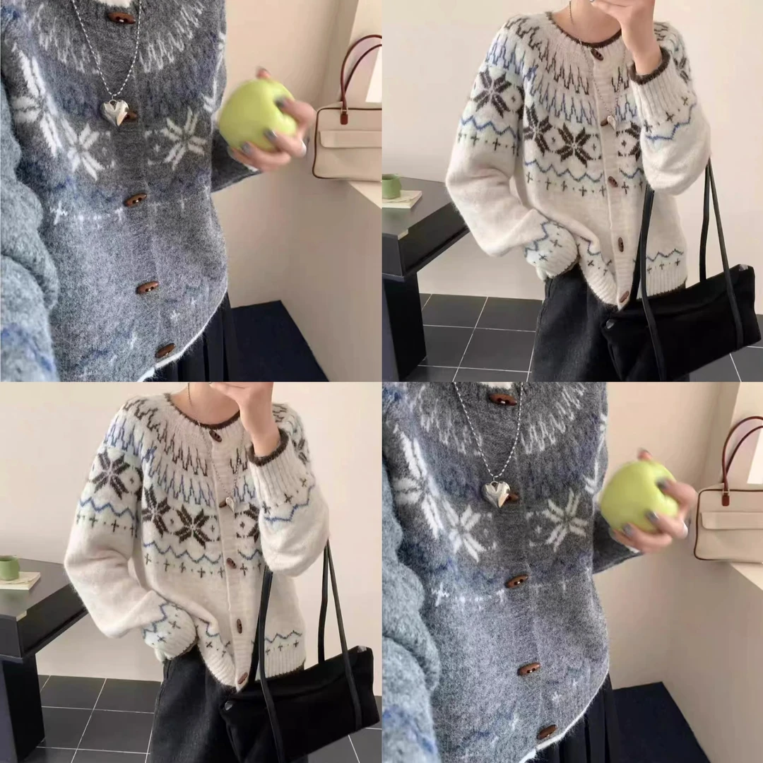 【不要穿深色内搭因为深色粘毛不要贴身穿】费尔岛牛角扣开衫毛衣