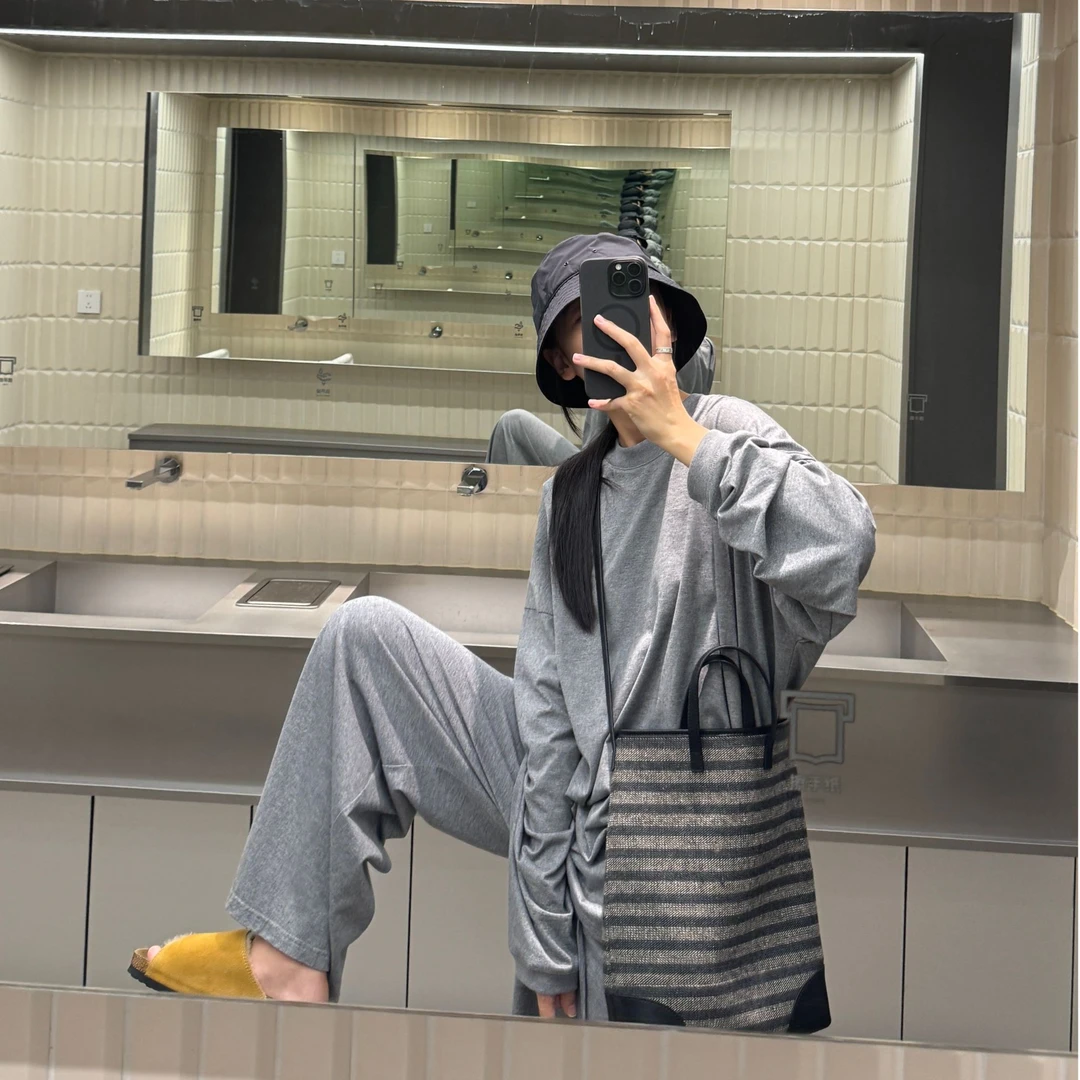 【懒人套装】松弛阔版短袖长袖慵懒抽绳直筒阔腿长裤宽松秋季套装