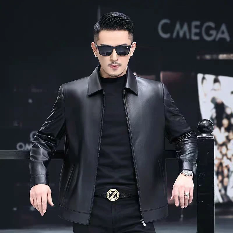 2025年新款男士春秋款翻领休闲商务皮衣-036