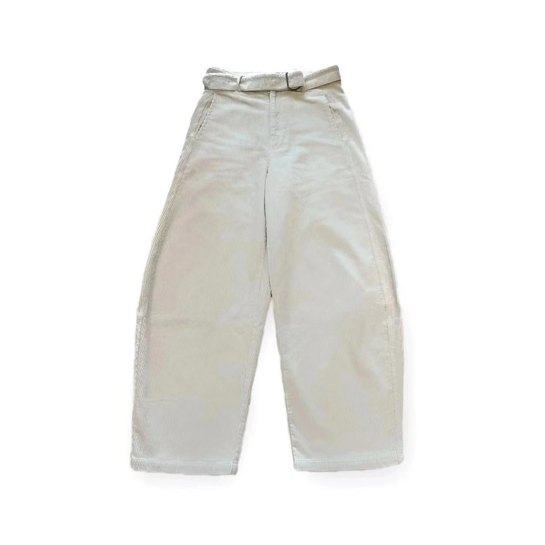 【秀秀新品】腰带灯芯绒坑条宽松休闲弯刀裤 时尚