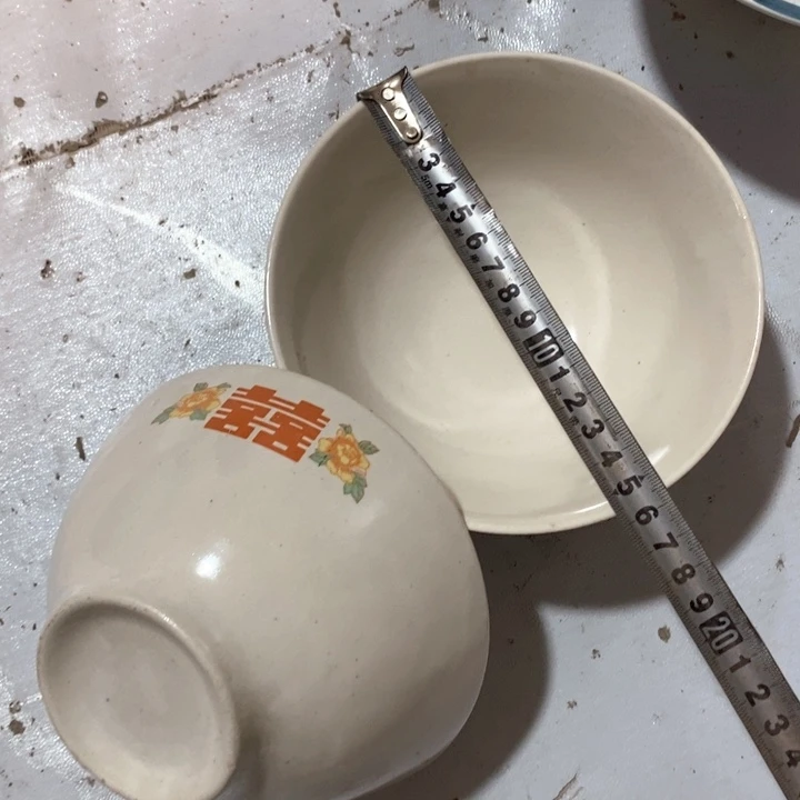 瓷片磁州窑老式双喜碗一对微瑕疵