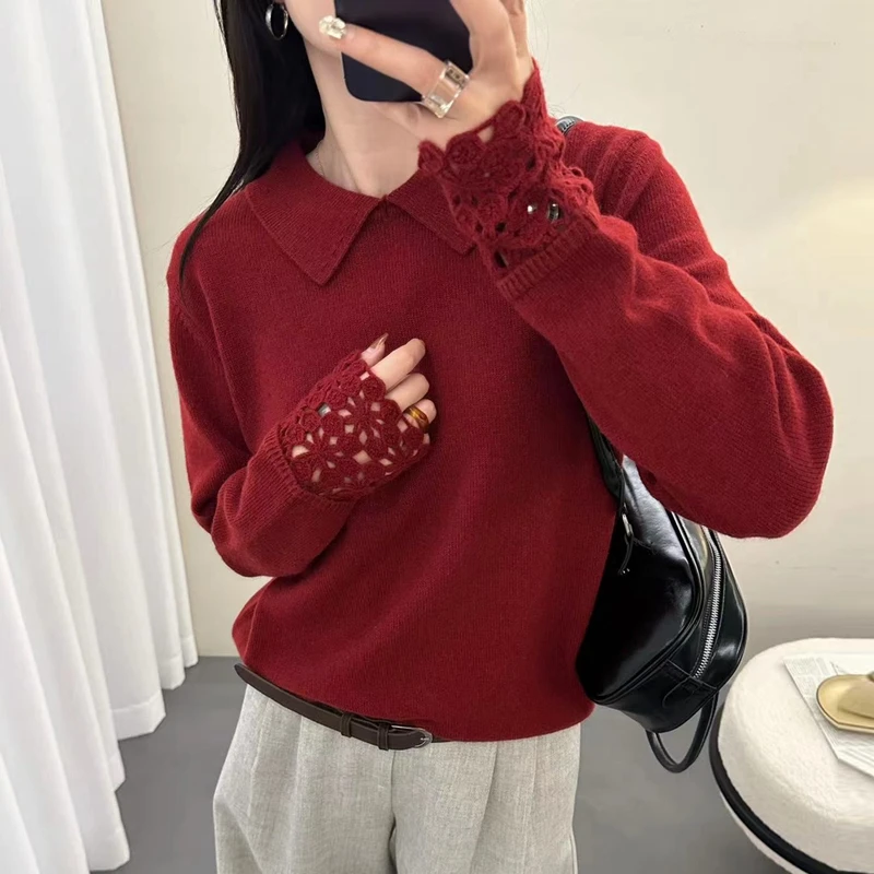 秋冬宽松翻领宽松型时尚减龄韩版洋气百搭女设计感毛衣厚款针织衫