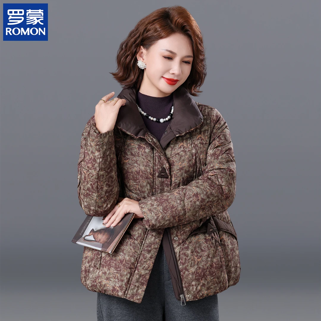 罗蒙妈妈冬装新款花色棉袄中老年女洋气棉服时尚冬季保暖奶奶外套
