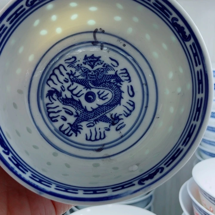 青花玲珑5寸饭碗龙纹