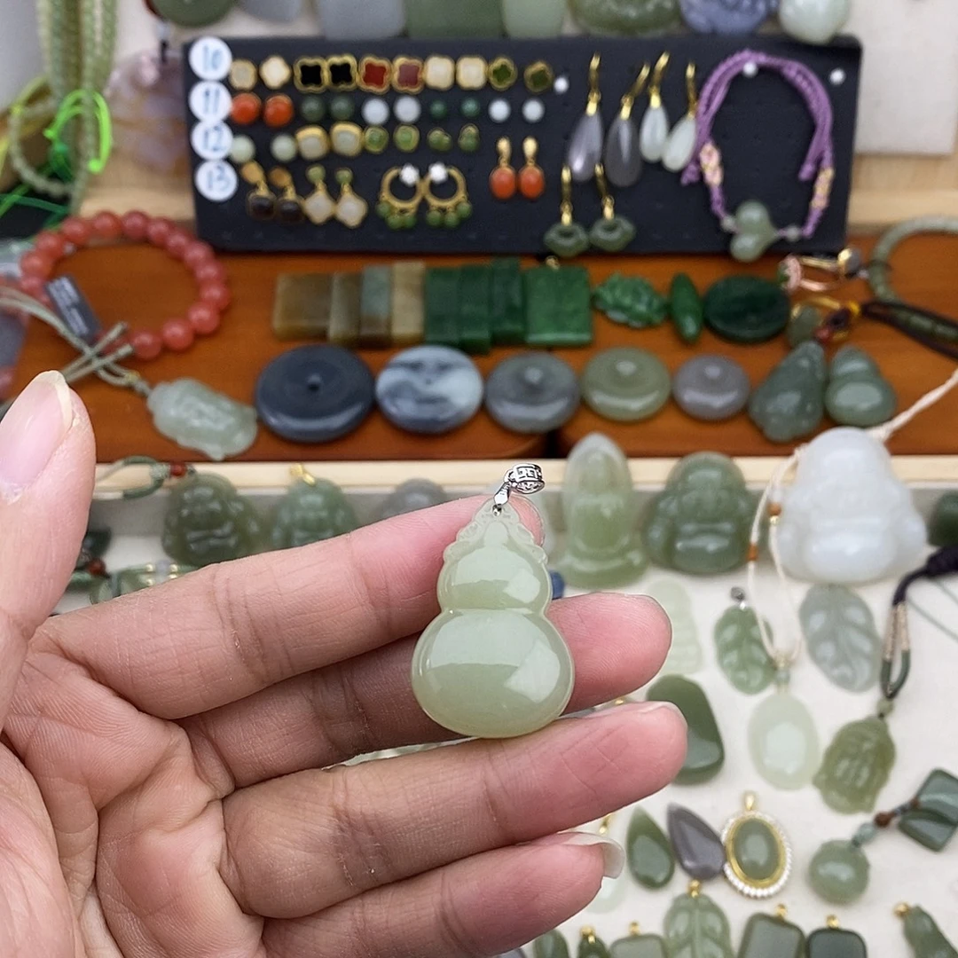 和田玉银S925镶嵌吊坠(不含链)