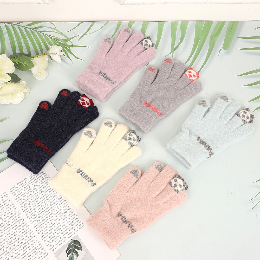 冬季毛绒手套防寒针织手套批发秋冬女生可爱触屏学生骑车保暖手套