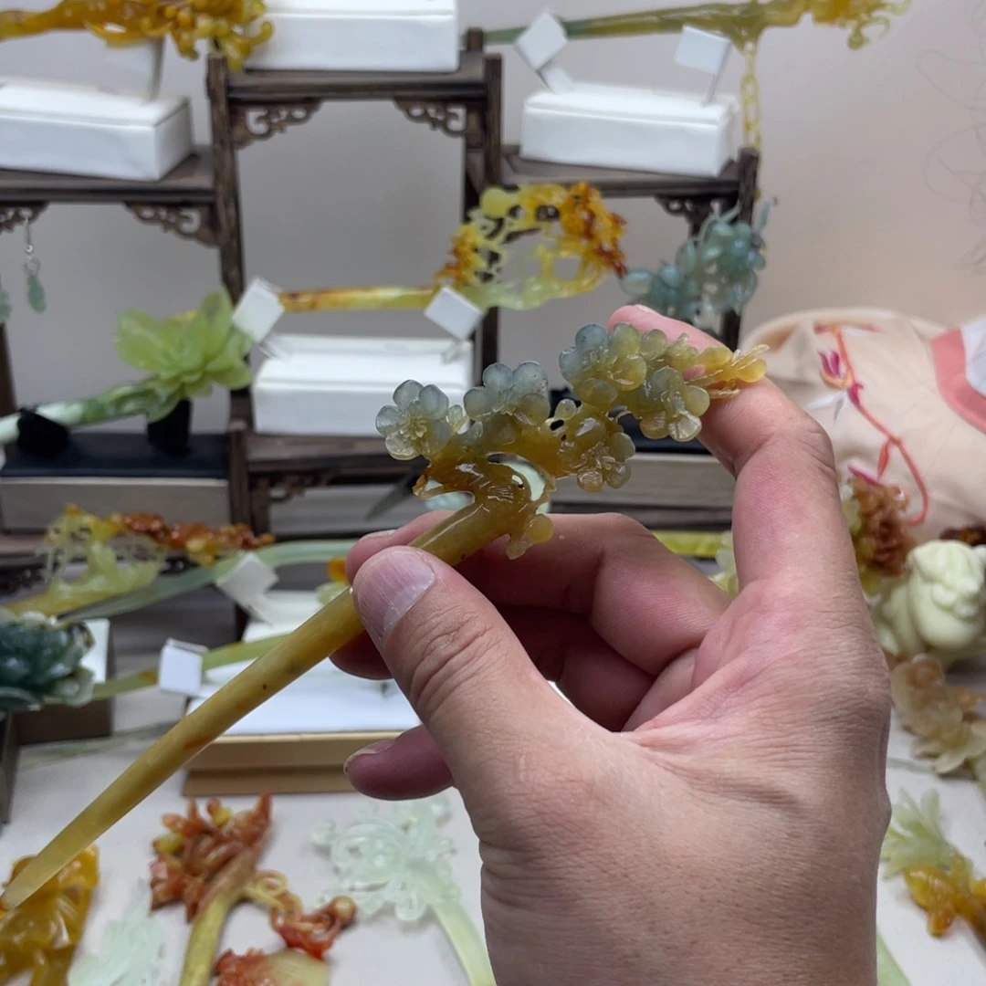 蛇纹石玉合金发饰发簪