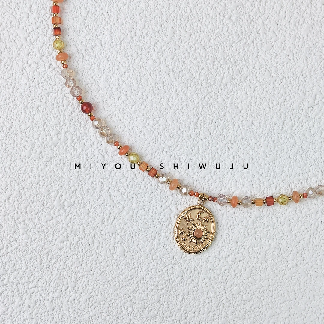 【芬达】原创设计项链玛瑙太阳石红色金色百搭