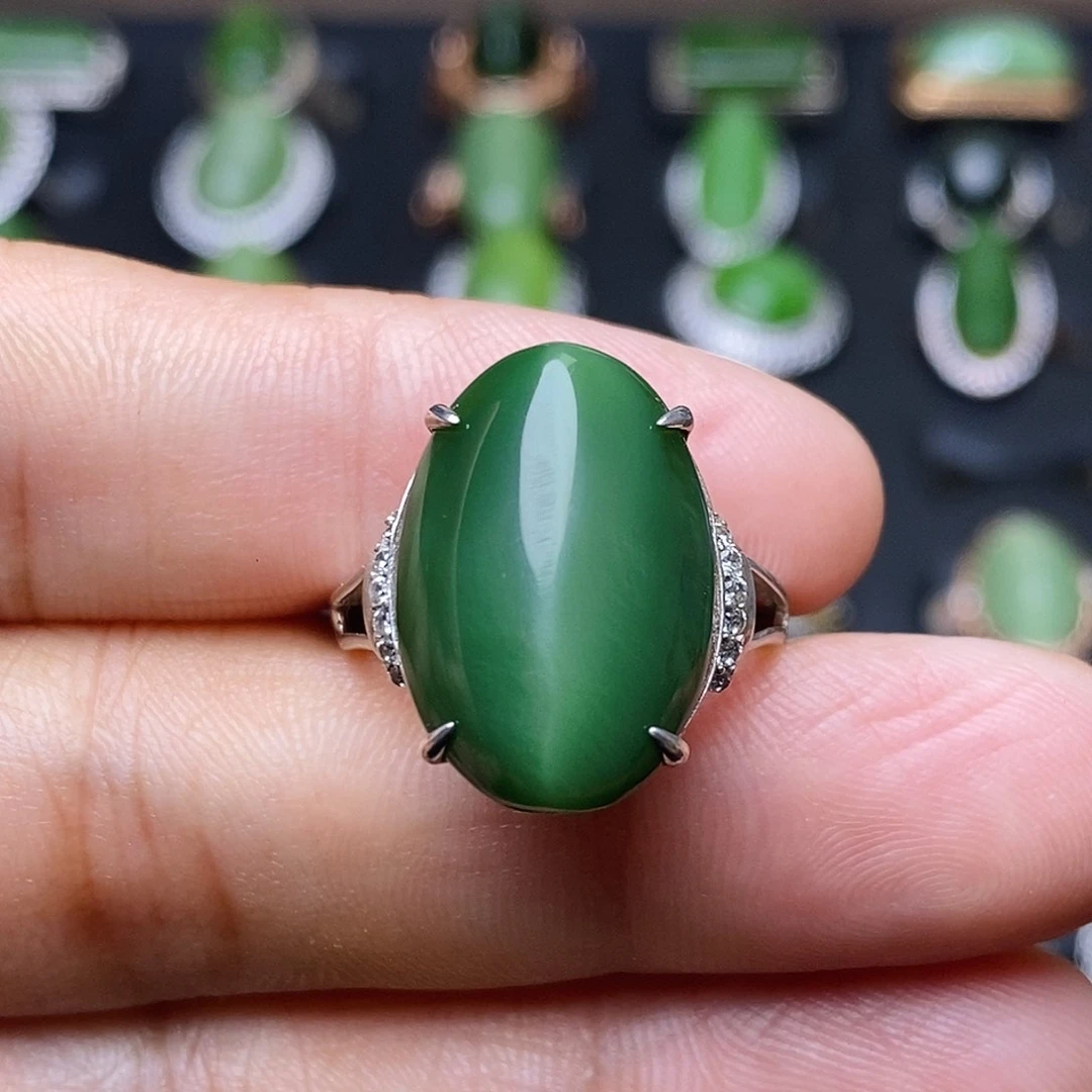 和田玉（碧玉）银S925镶嵌吊坠(不含链)戒指