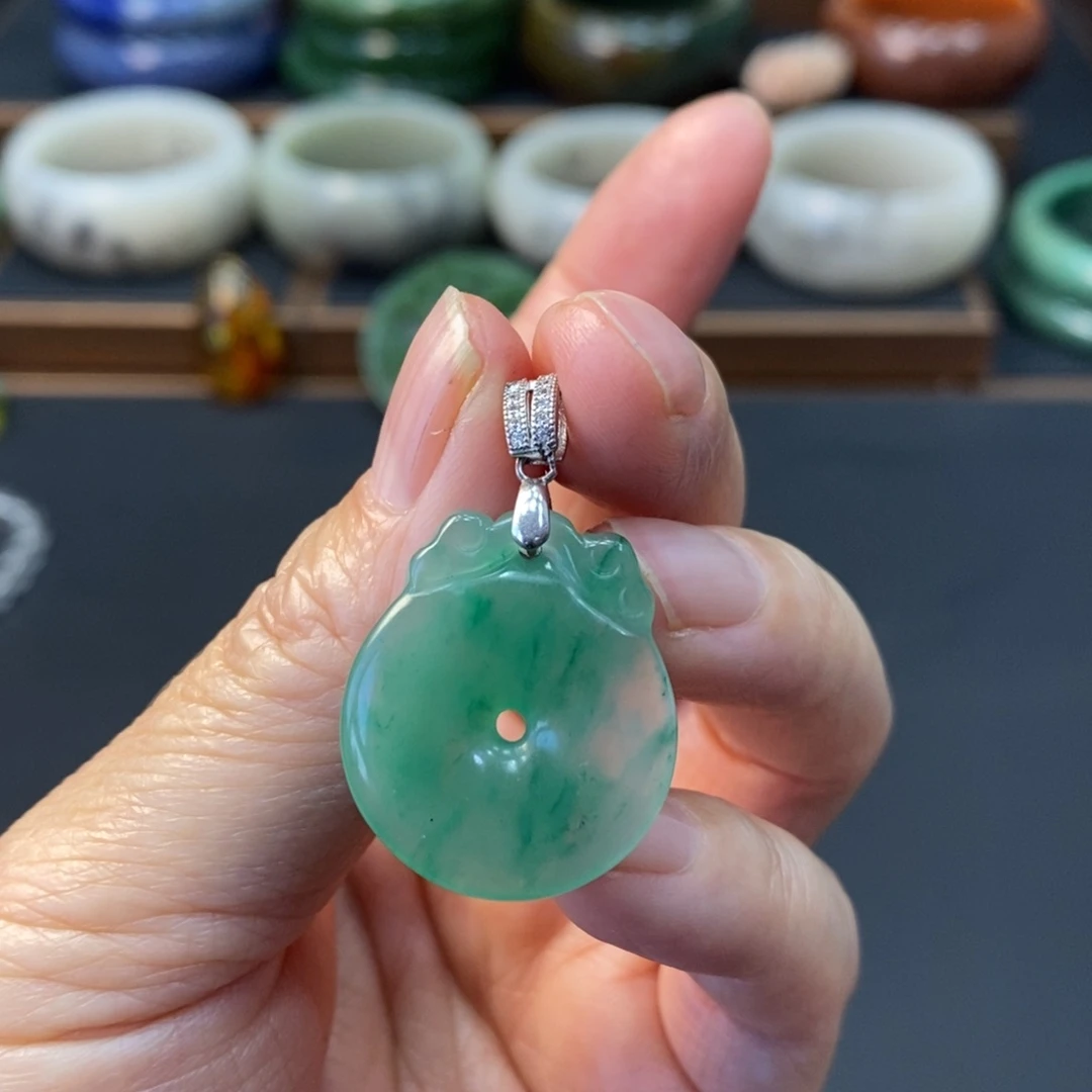 石英质玉银S925镶嵌吊坠