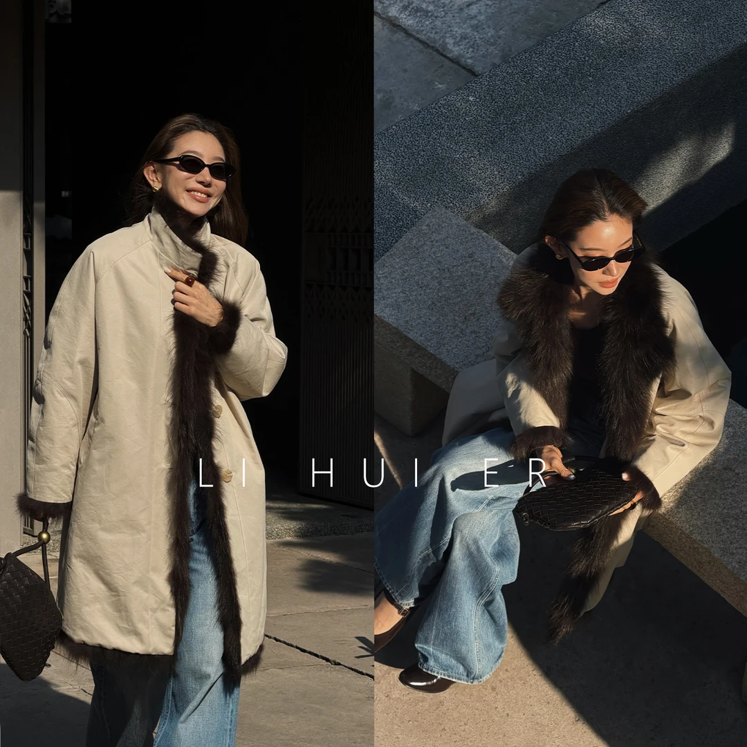 LiHuiEr李慧儿【落影浮雕】2025新款舒适保暖卡其色羽绒服MYC-1128