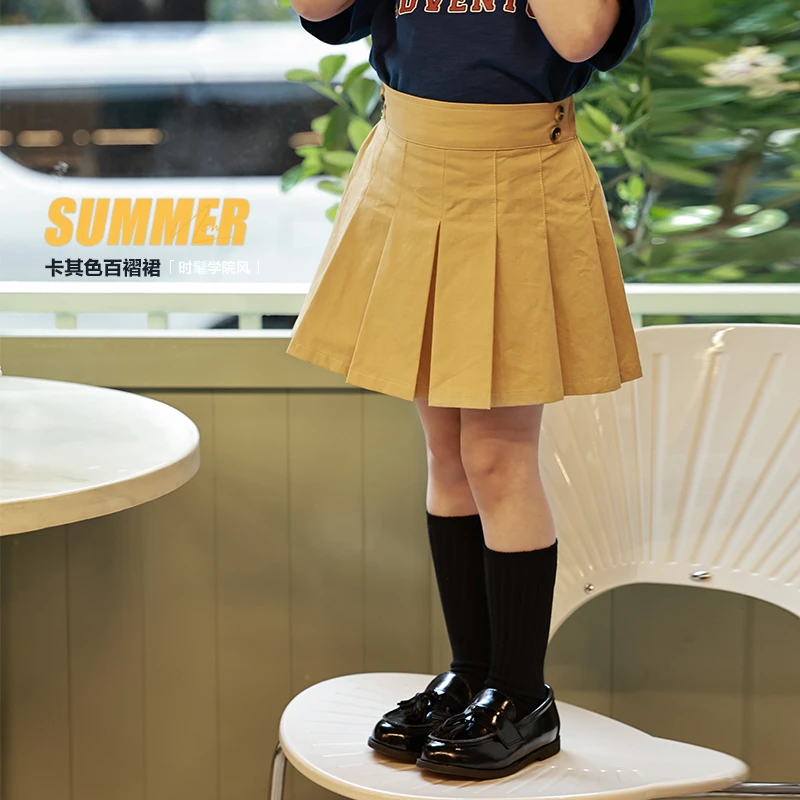 SKC2510女童韩版时髦工装百褶裙夏装新款儿童休闲A字半身裙短裙