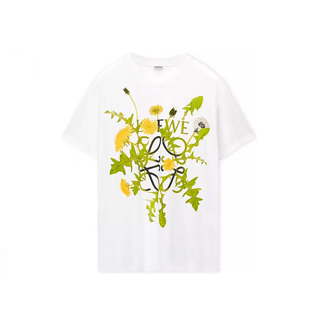 全新未使用 LOEWE/罗意威 花卉logo印花落肩短袖T恤