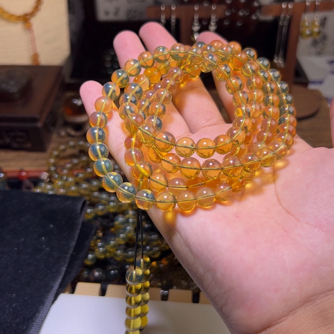 琥珀未镶嵌颈饰8mm金蓝哦哦108