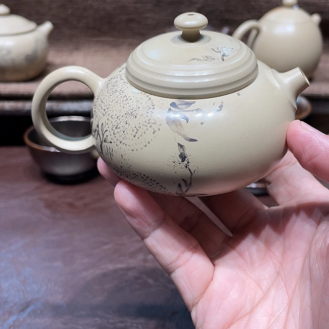 泥塑放漏菊花小尽心壶150毫升微瑕