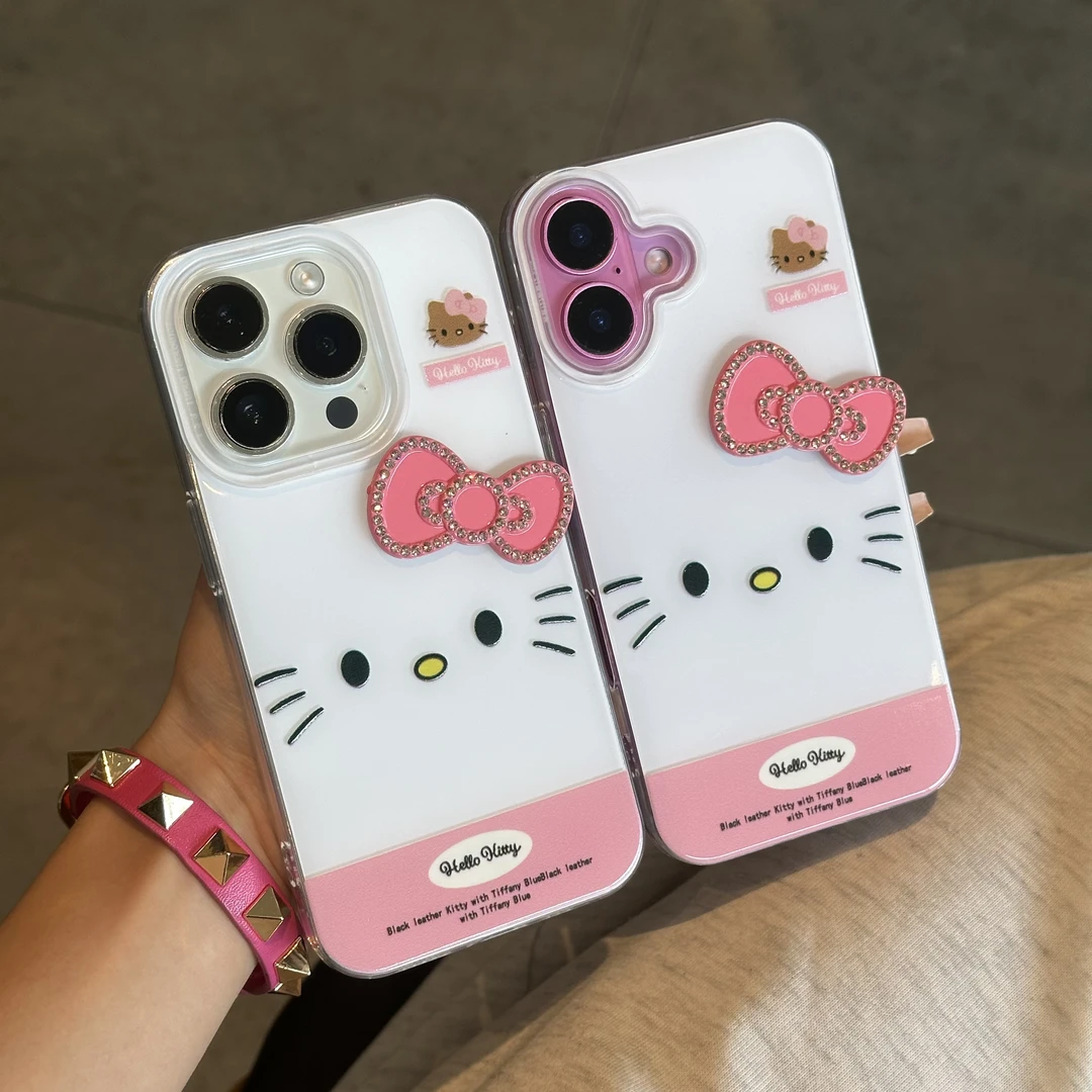 欧克里里蝴蝶结Kitty表情适用苹果16手机壳华为P70vivo小米15oppo