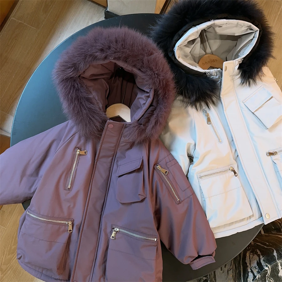 hhkids女童2024韩版加绒加厚中长款派克服棉衣加绒加厚外套GMF666