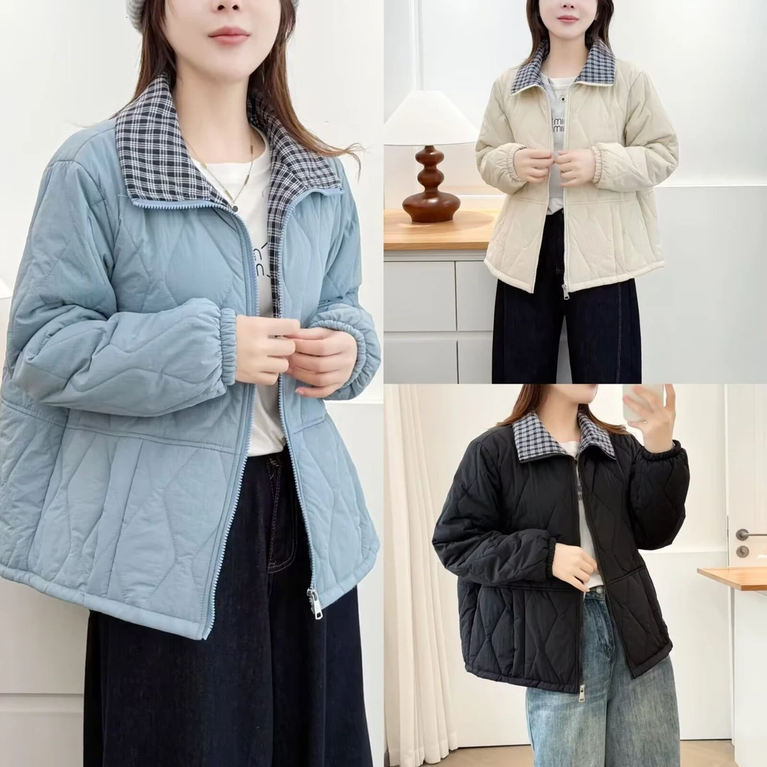 大码胖mm时尚百搭显瘦拉链翻领棉服女秋冬款休闲藏肉加棉外套180
