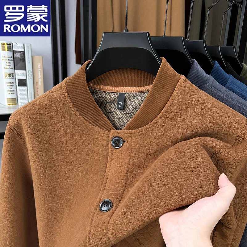罗蒙秋冬季棒球领卫衣男士宽松长袖t恤中年大码开衫打底衫上衣