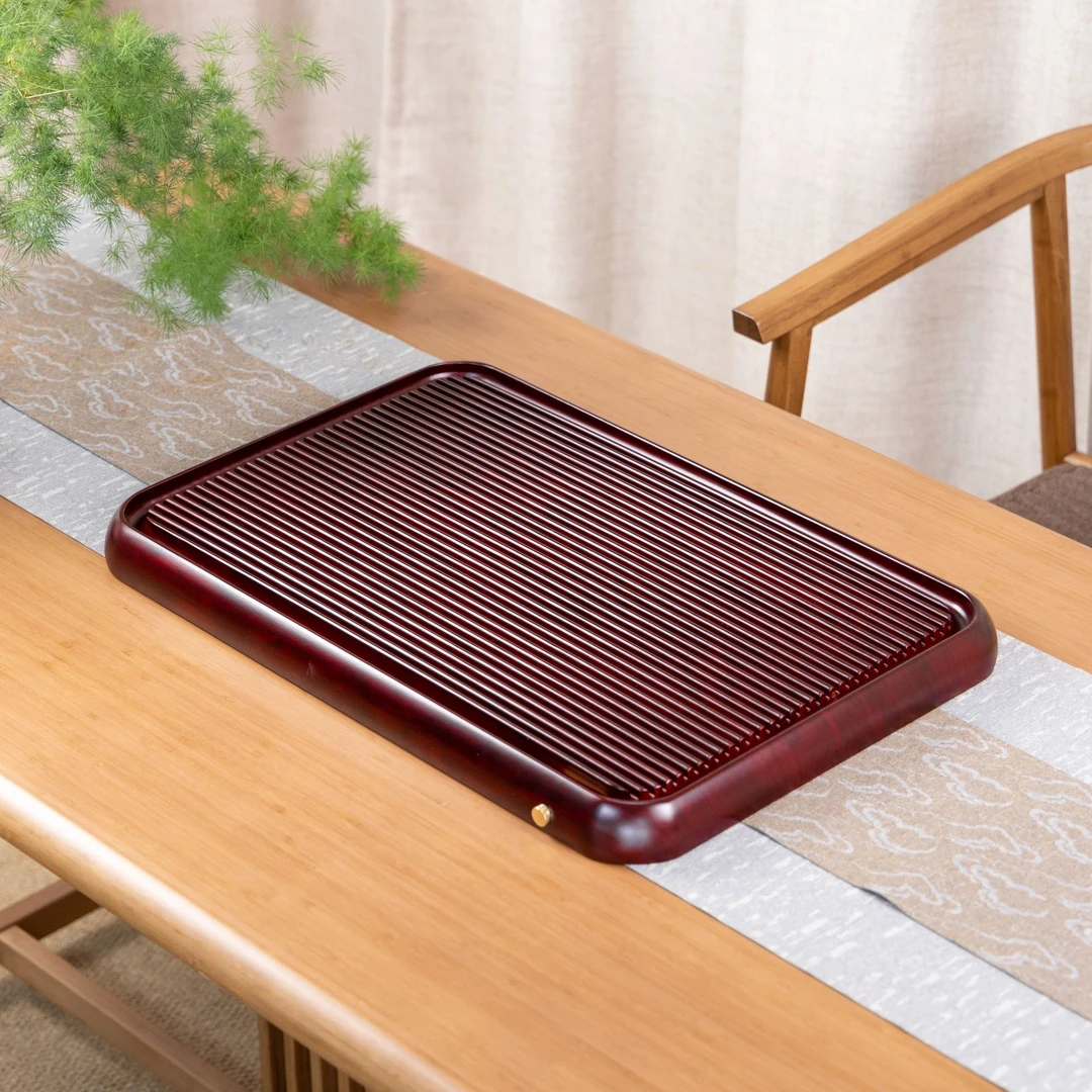 满意60*40*4cm【红色】25款实木茶盘家用客厅办公室简约功夫茶具