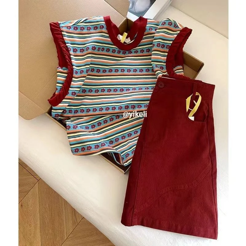 2025夏季穿搭一整套女新款韩版潮流印花短袖上衣高腰半身裙两件套