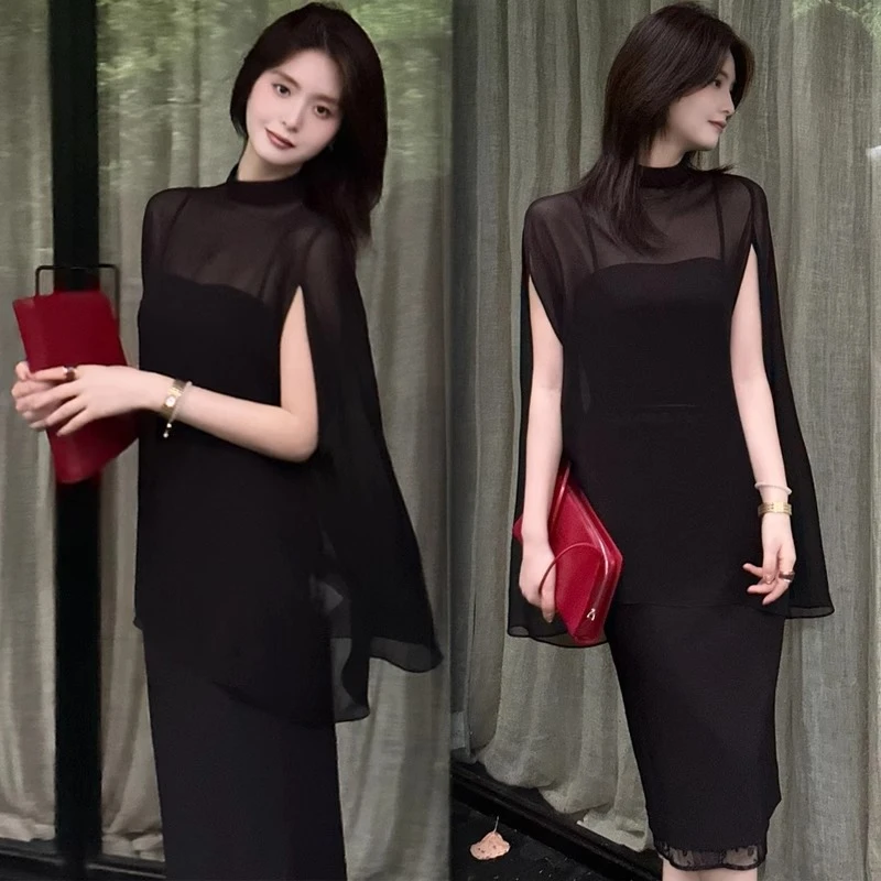 时尚连衣裙女2025夏季新款洋气质显瘦衫罩衫吊带半身裙三件套