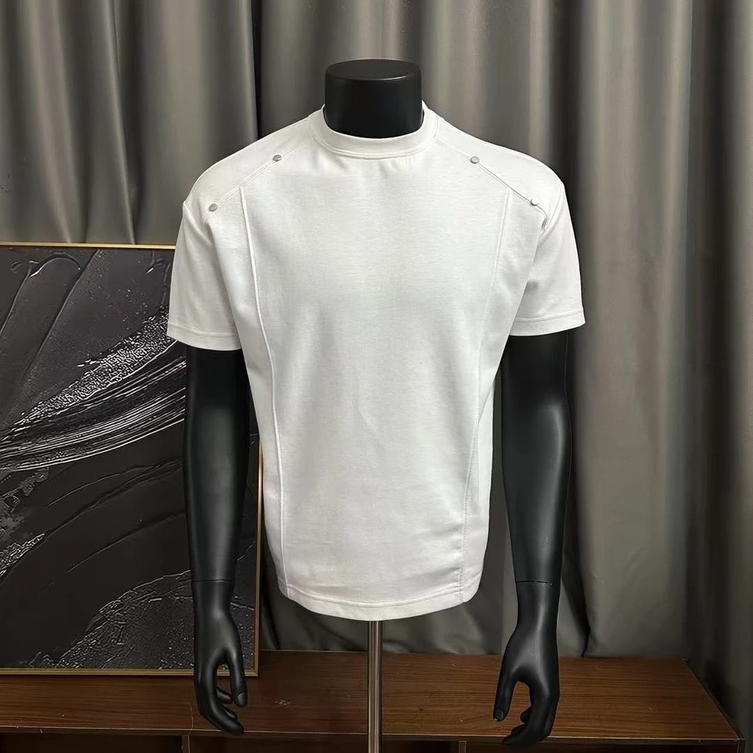 【结构铆钉款】美式拼接男士爆款2025新款夏季痞帅百搭设计感t恤