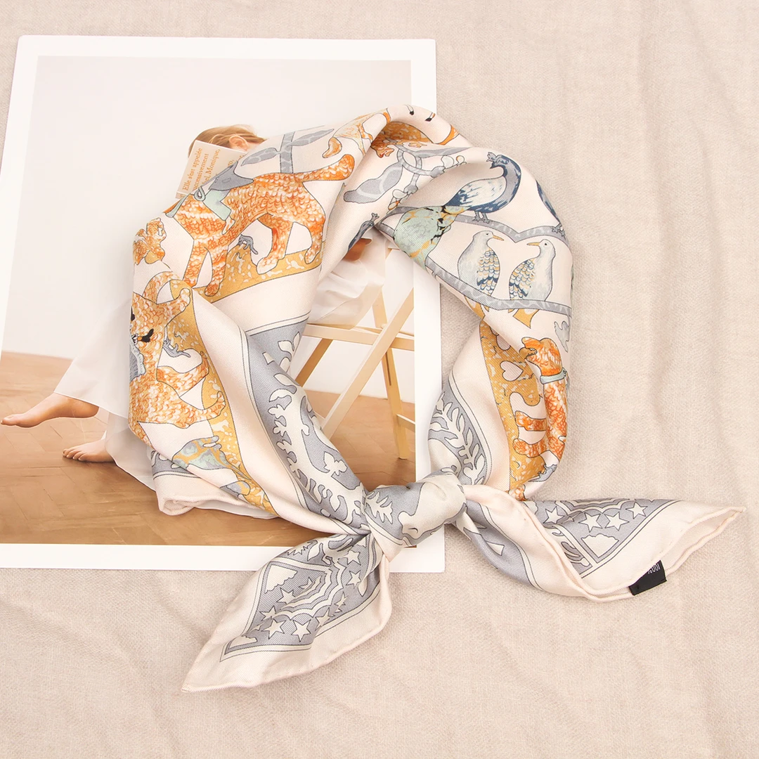 LUXURY【莱克诗瑞] 喜鹊-双面桑蚕丝斜纹中方巾丝巾65*65FRS1189